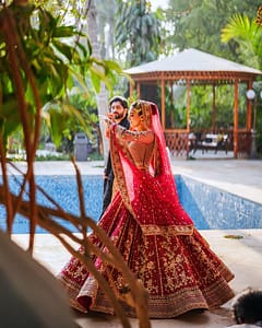 studio86 wedding photography in karachi with bride and groom portrait at outdoor wedding shoot location